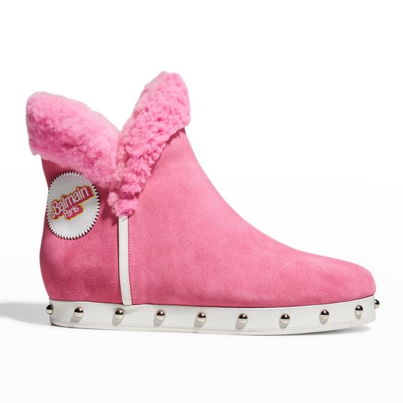 BALMAIN x Barbie Studded Shearling Suede Winter Boots - Picture 2 of 5